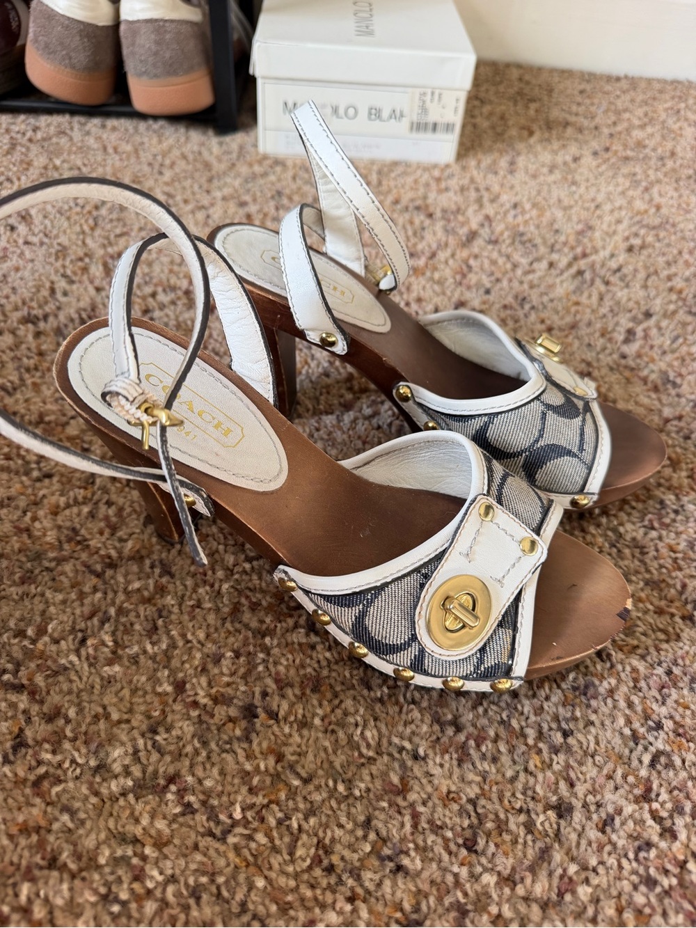 Coach Aeryn Canvas Heels with Gold Turnlock